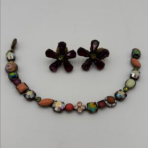 Vintage Sorrelli Crystal Bracelet & Earring Set – Multicolor Brass